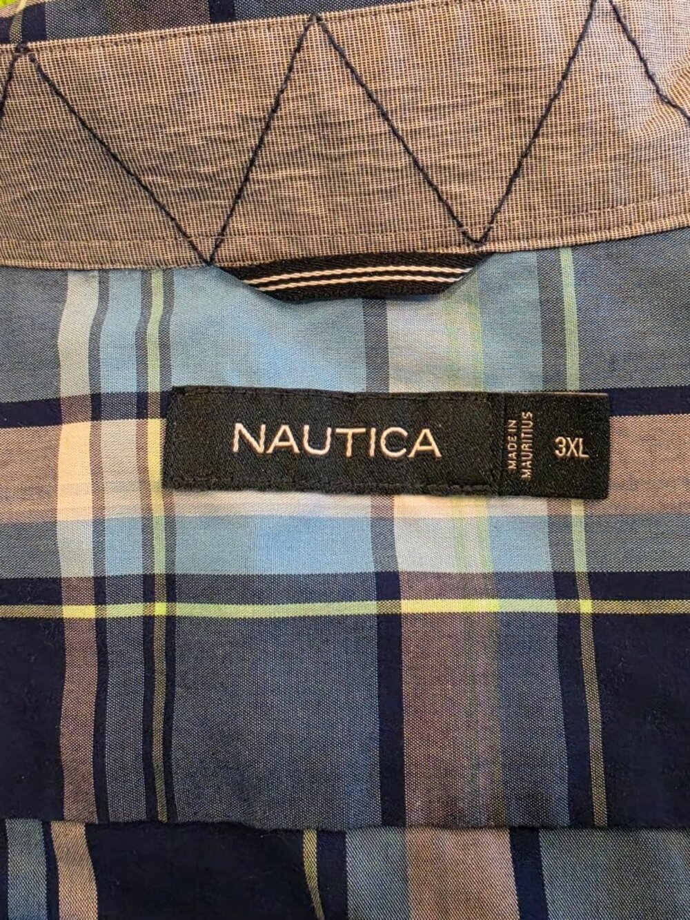 Nautica Men’s 3XL Short Sleeve Button Down Shirt Blue Plaid Cotton Casual